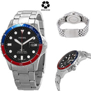 FOSSIL Quartz Black Dial Pepsi Bezel Stainless Steel Men's Watch