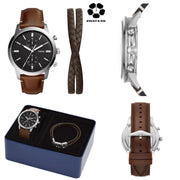 FOSSIL Townsman Chronograph Brown LiteHide Leather Watch and Bracelet Set