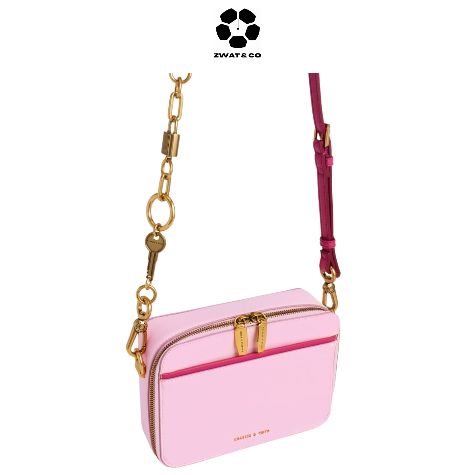 CHARLES KEITH Lock Key Chain Handle Bag Pink – Zwat Boutique