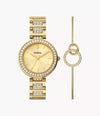 FOSSIL Karli Three-Hand Gold-Tone Stainless Steel Ladies Watch and Bracelet Box Set