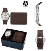 FOSSIL Dayliner Three-Hand Brown Leather Mens Watch and Wallet Box Set