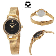 CITIZEN Gold-Tone Stainless Quartz Black Dial Ladies Watch