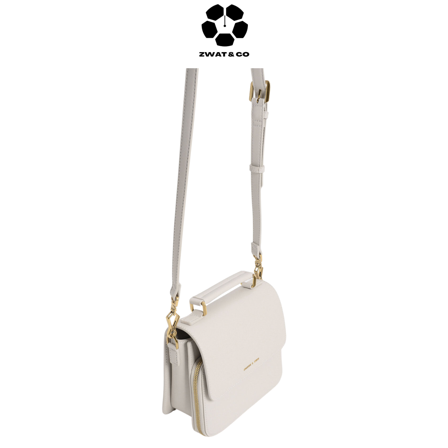 CHARLES & KEITH Front Flap Top Handle Crossbody Bag - Ivory CHARLES & KEITH Front Flap Top Handle Crossbody Bag - Ivory