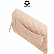 CHARLES & KEITH Quilted Flip-Lock Clutch - Nude