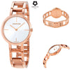 Calvin Klein Cheers Silver Dial Rose Gold PVD Ladies Watch